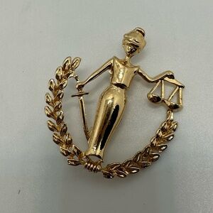 Gold Lady Justice Brooch - Elegant Women's Jewelry